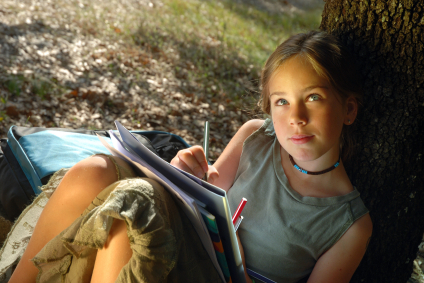 Girl Journal Writing Outside